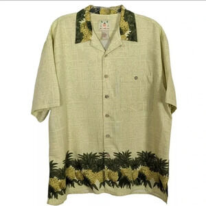 Joe Marlin short sleeve pineapple Hawaiian yellow green men shirt sz XL
